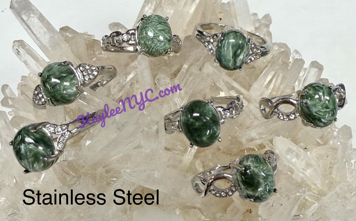 Wholesale Lot 6 pcs Natural Seraphinite Stainless Steel Ring 8x10mm