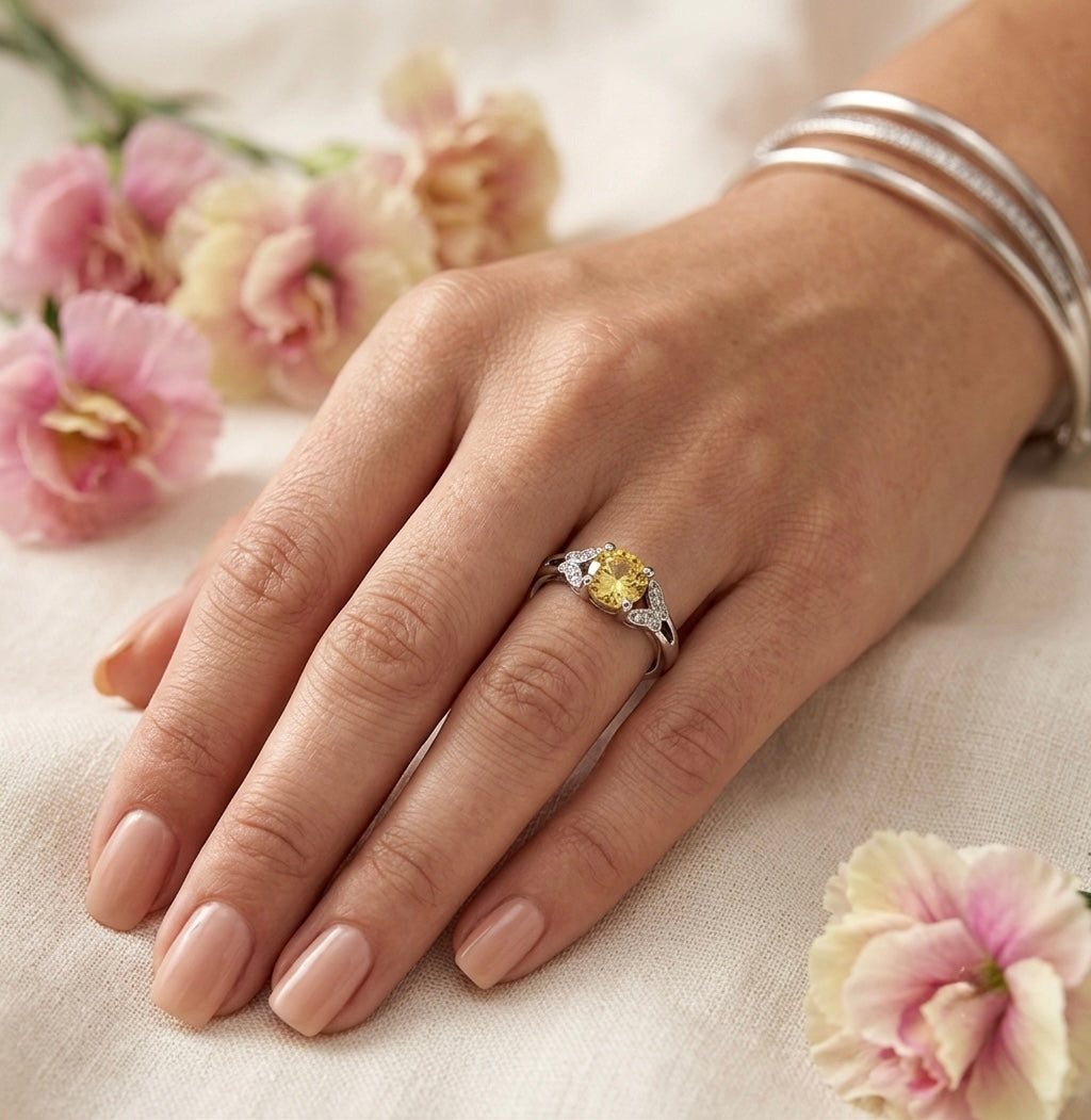 Wholesale Lot 7 pcs Faceted Citrine Stainless Steel Ring 7mm