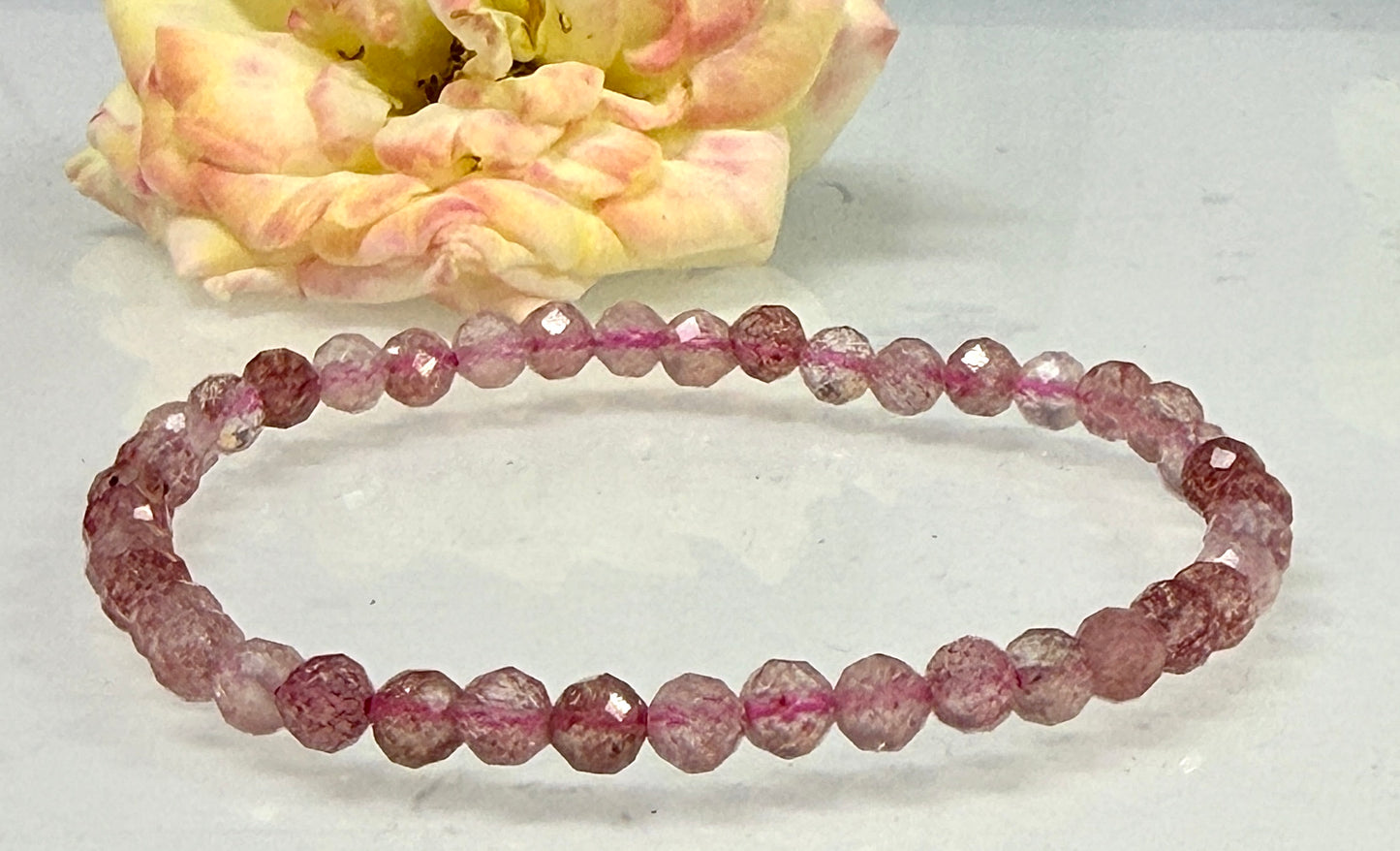 Wholesale 6 Pcs 4mm Faceted Strawberry Quartz Stretch Bracelet 7.5"