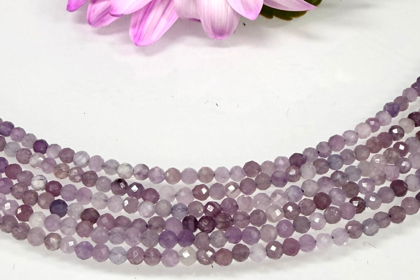 6 PCs 2mm Faceted Natural Lepidolite Necklace Stainless Steel Finding