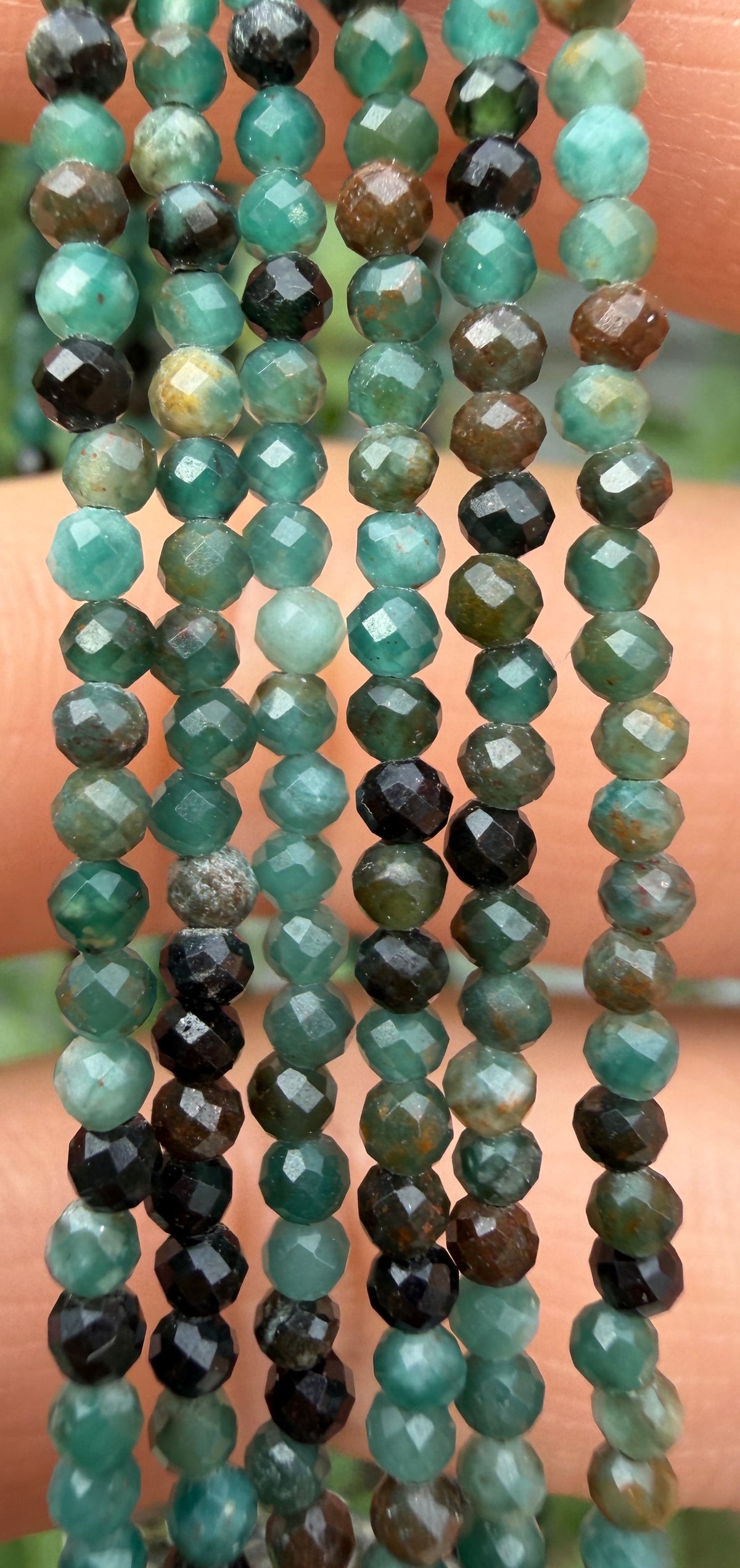 6 PCs 2mm Faceted Natural Emerald Anklet Stainless Steel Findings