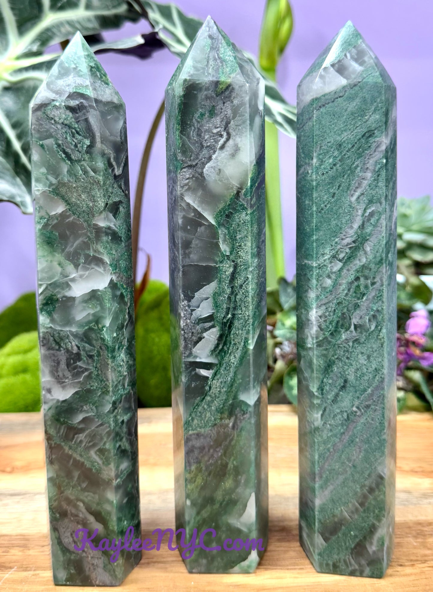 Wholesale Lot 3 pcs large Natural Moss Agate obelisk Tower Point Crystal Healing Energy 3.9-4lbs
