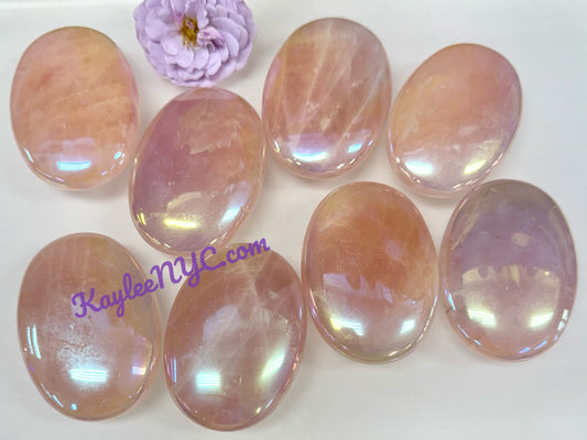 Wholesale Lot 8 pcs Aura Rose Quartz Crystal Palm Stone Healing Energy