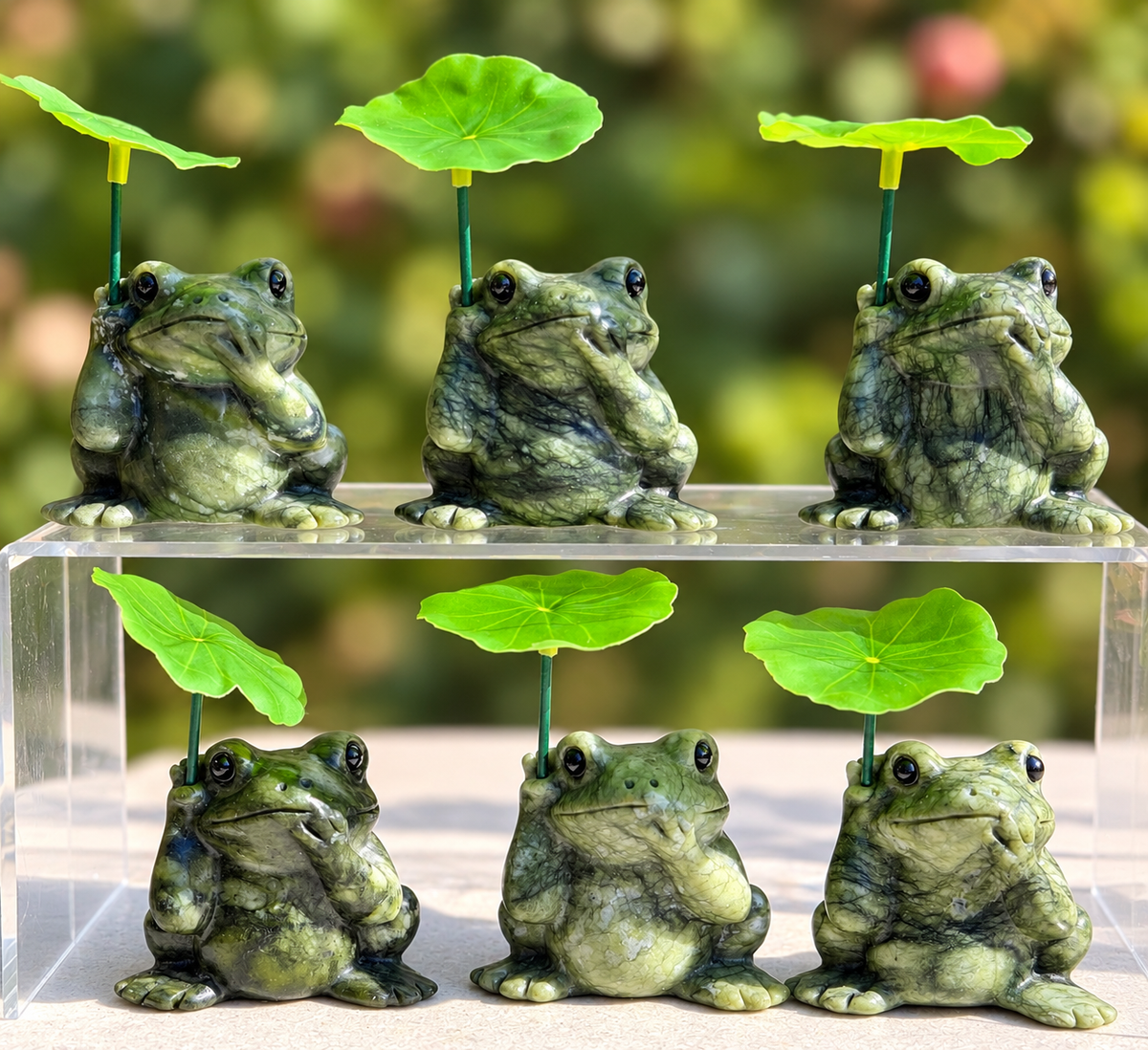 6 PCs Natural Nephrite Jade Frogs with Leaf healing energy