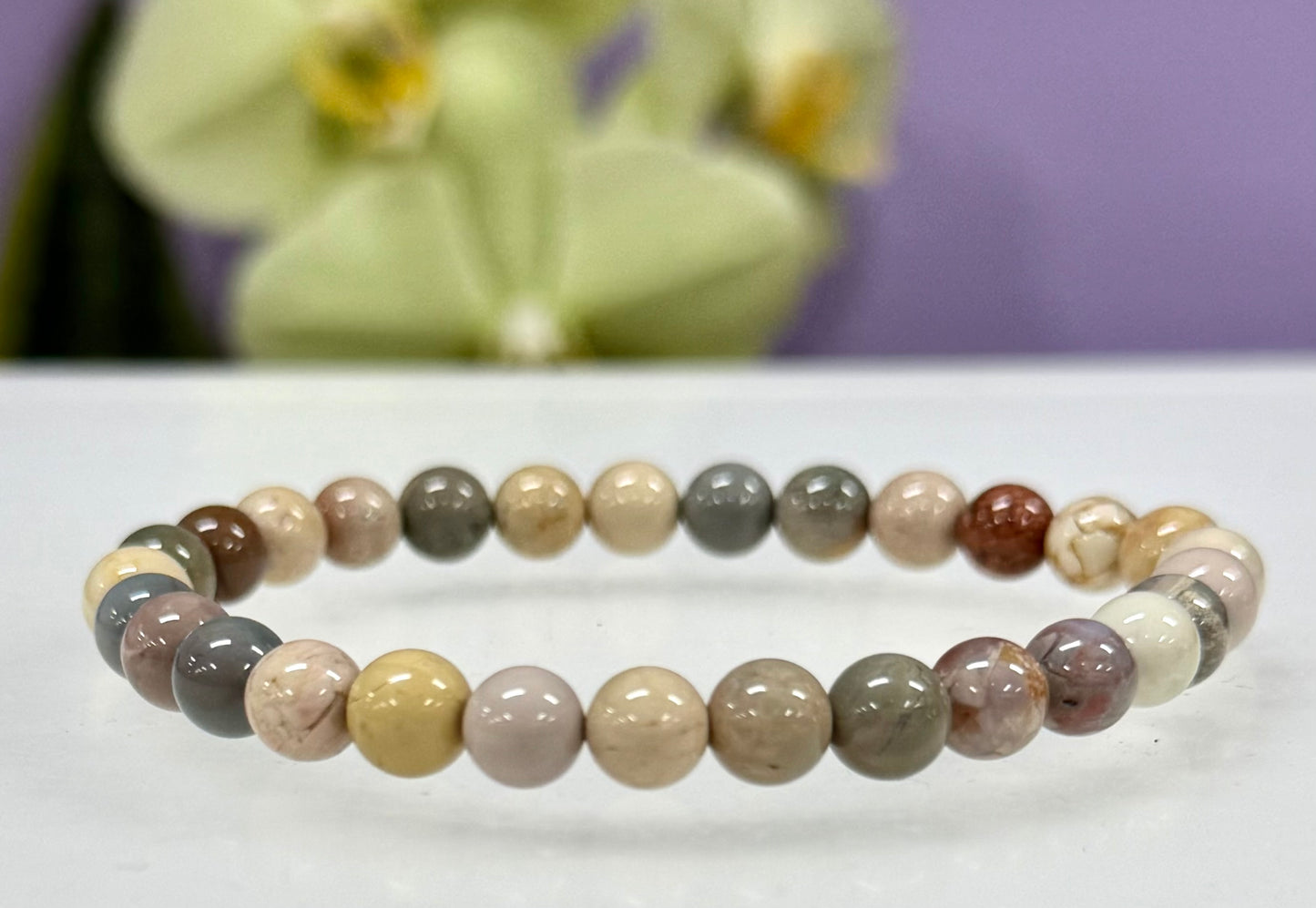 6 PCs 6mm Natural Alashan Agate Stretch Bracelet 7.5”