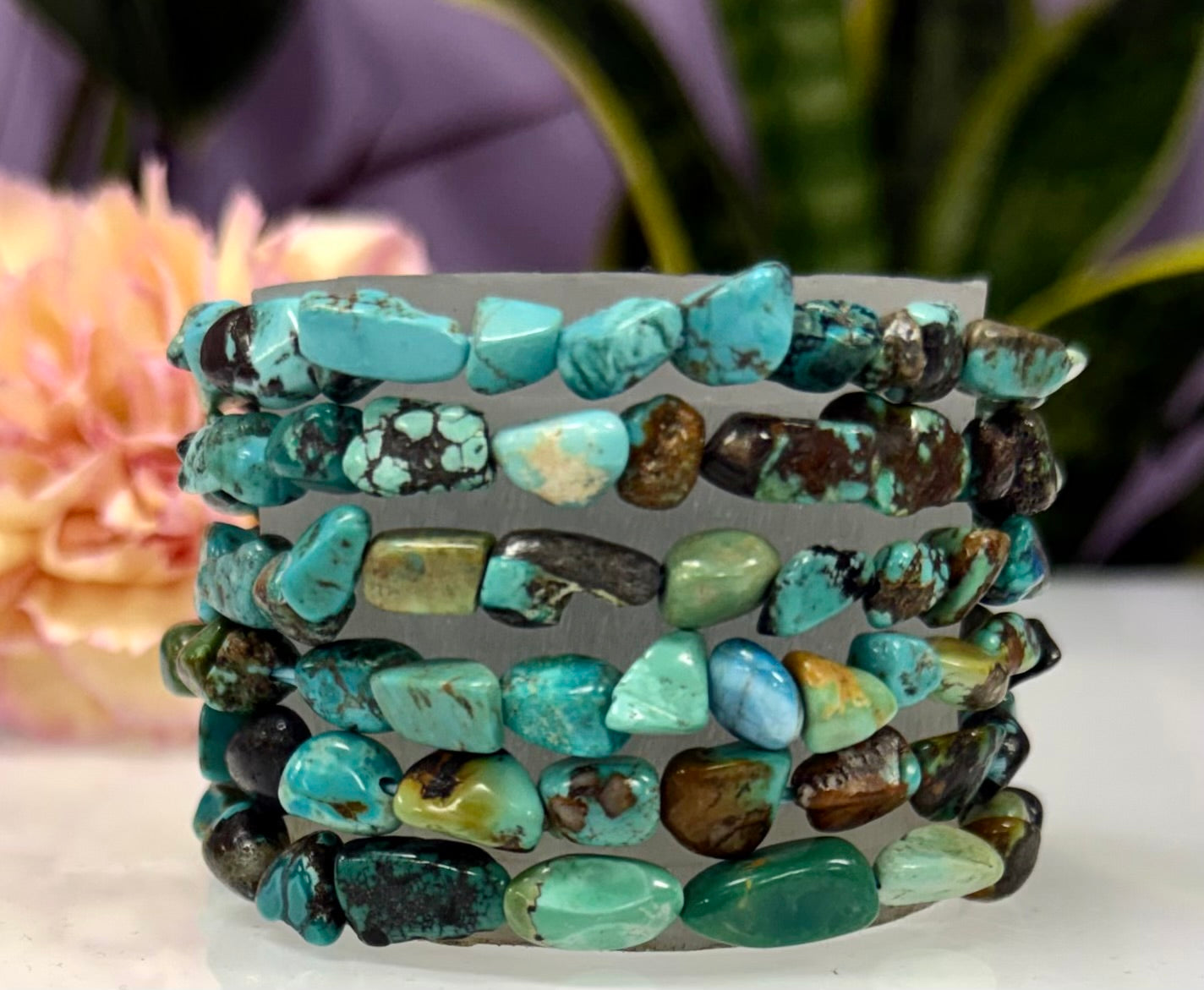 Wholesale 6 Pcs ~7mm TurquoiseCrystal tumble Stretch Bracelet 7.5”
