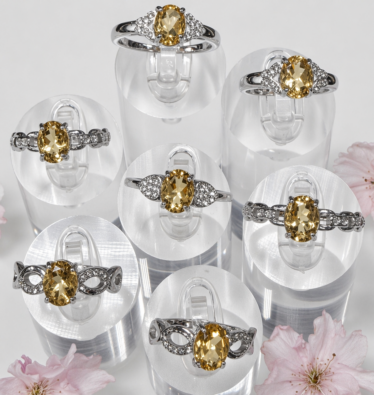 Wholesale Lot 7 pcs Faceted Citrine Stainless Steel Ring 6x8mm