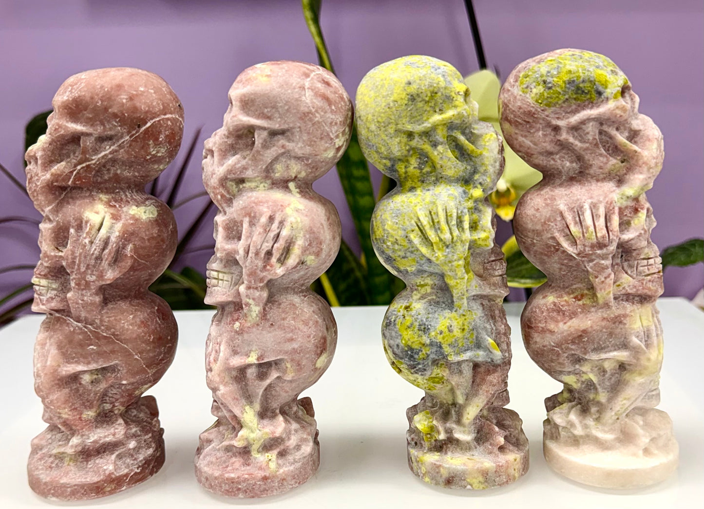4 PCs 6” Natural Pink Aventurine SerpentineSkulls Crystal Healing Energy