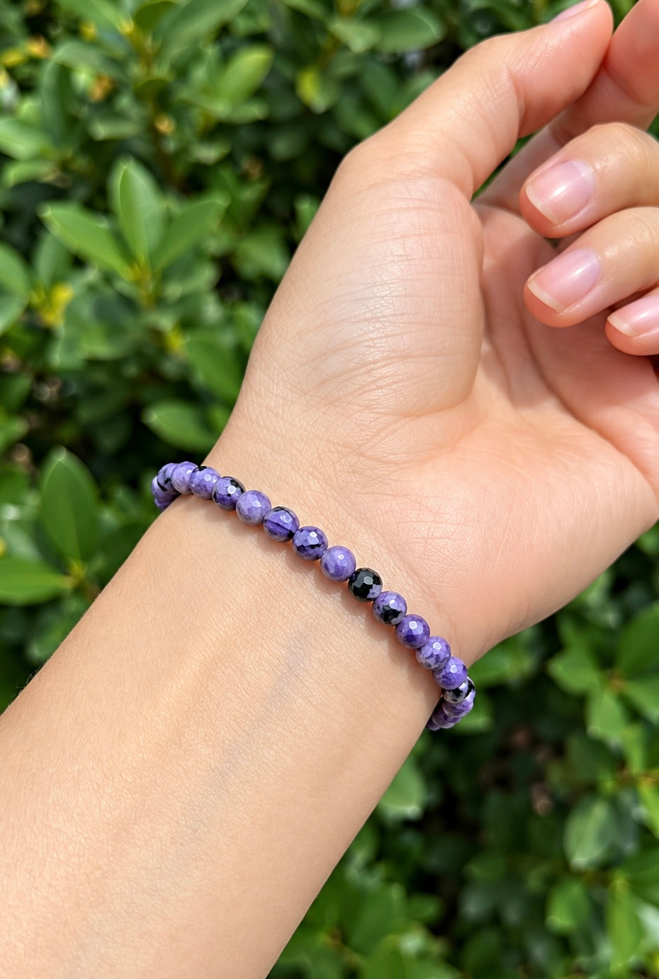 Wholesale 6 Pcs Natural Charoite Faceted Stretch Bracelets – 4mm 7.5”