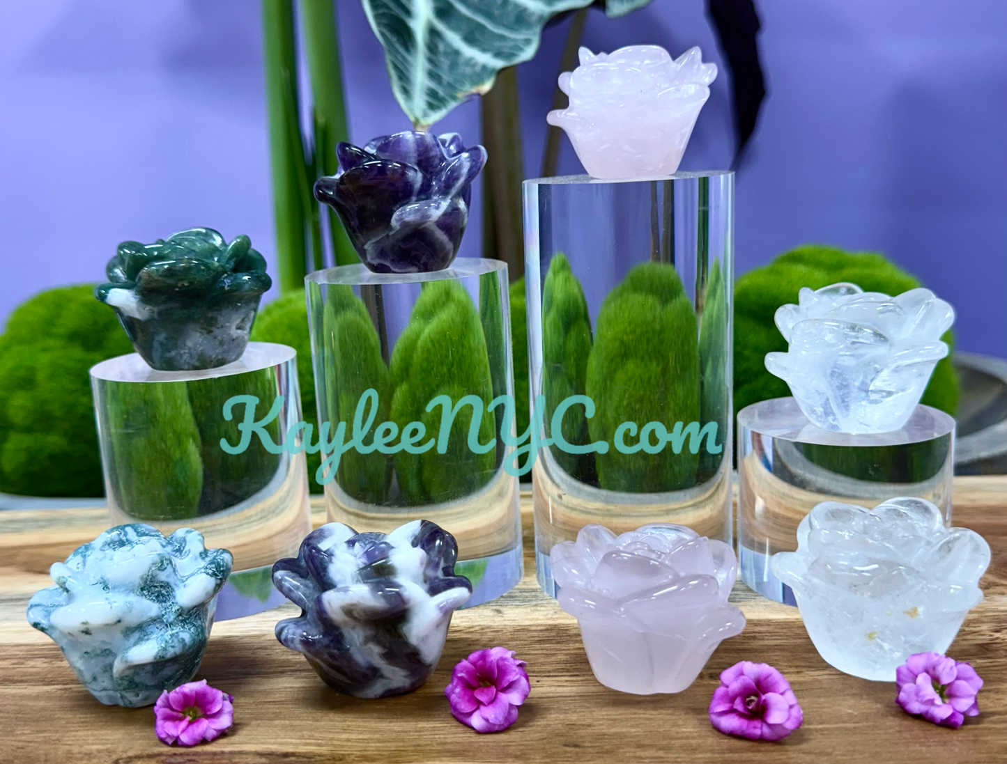 8 PCs 1.5 Natural Mix Crystals Roses Carving Healing Energy