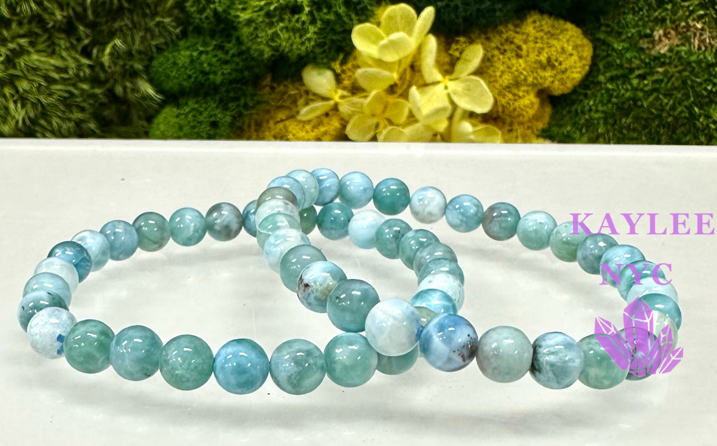 Wholesale 6 Pcs Natural Larimar 8-9mm 7.5” Crystal Healing Stretch Bracelet