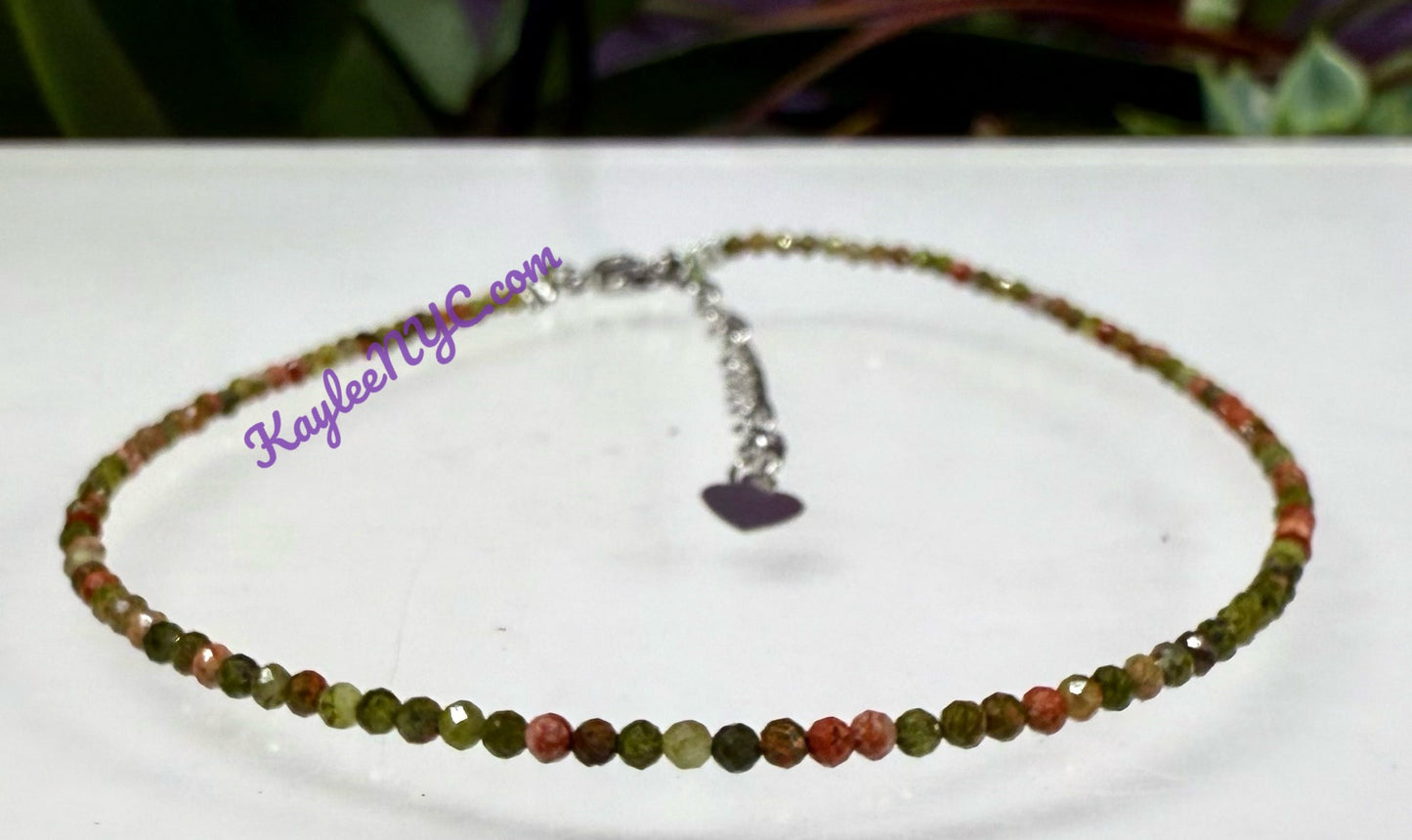 6 PCs 2mm Natural Unakite Anklets Crystal Healing Energy