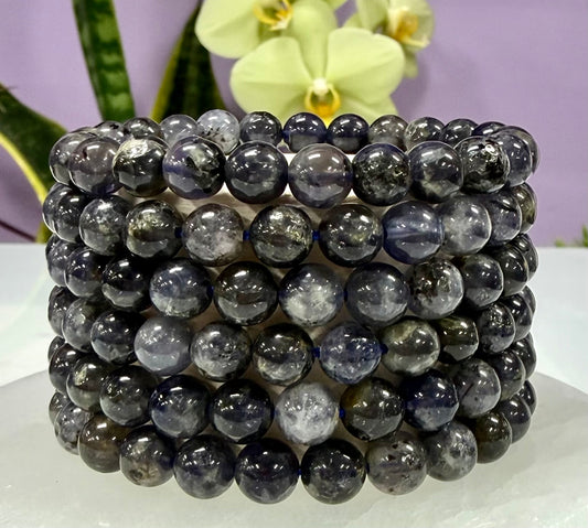 Wholesale Lot 6 Pcs Natural Iolite 8mm 7.5” Crystal Healing Stretch Bracelet