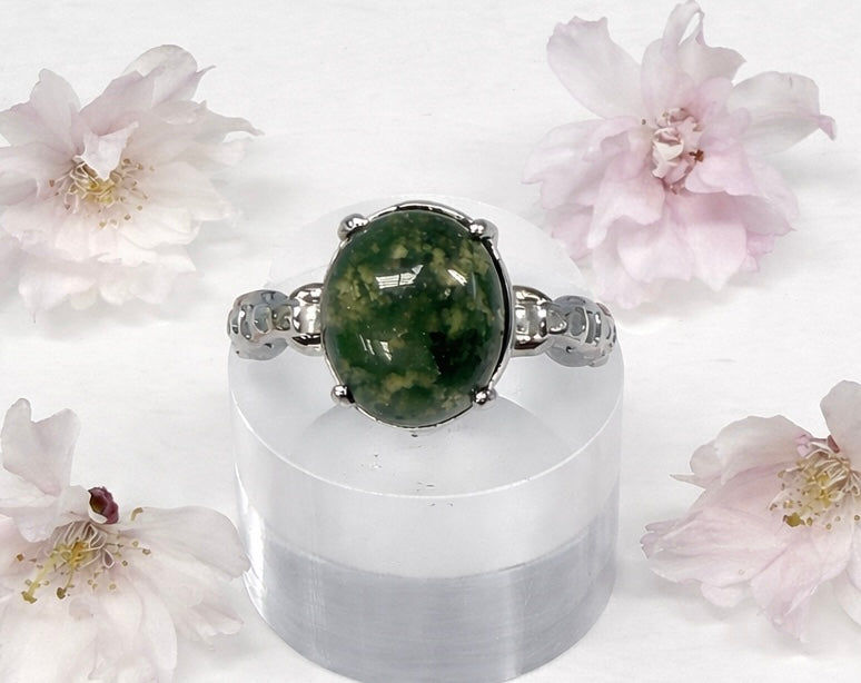 Wholesale Lot 7 pcs Natural Moss Agate Stainless Steel Ring 10x12mm