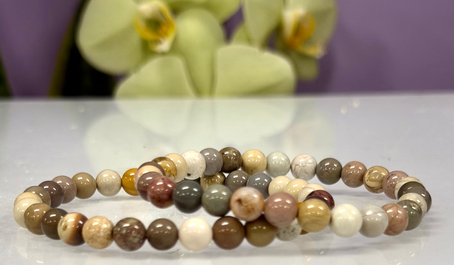 6 PCs 6mm Natural Alashan Agate Stretch Bracelet 7.5”