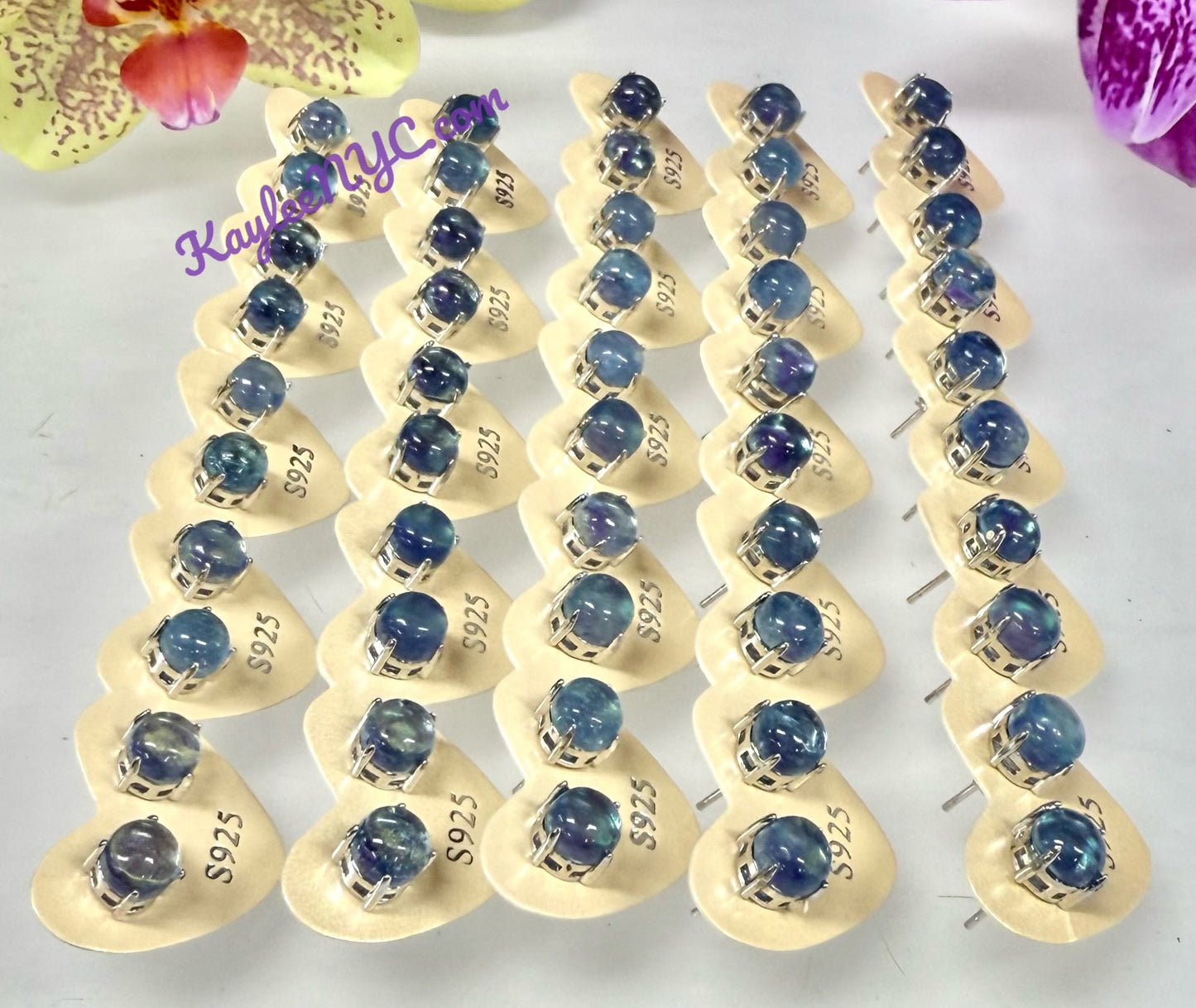 Wholesale Lot 5 Pairs Natural Aquamarine Sterling Silver(925) Earring Studs 7mm round