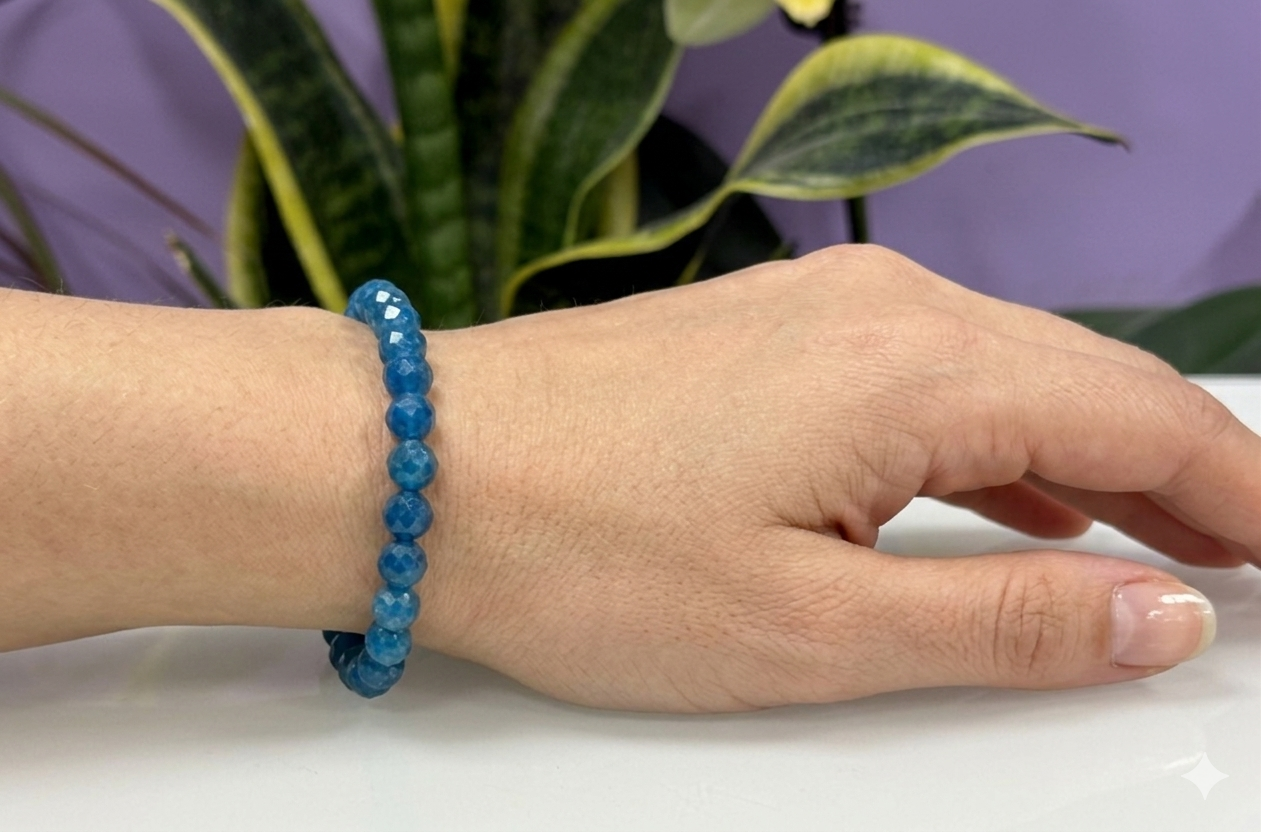 6 PCs Natural Faceted Apatite 6mm 7.5” Crystal Bracelet