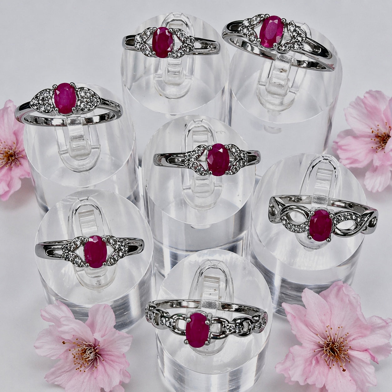 Wholesale Lot 7 pcs Natural Ruby Stainless Steel Ring 4x6mm