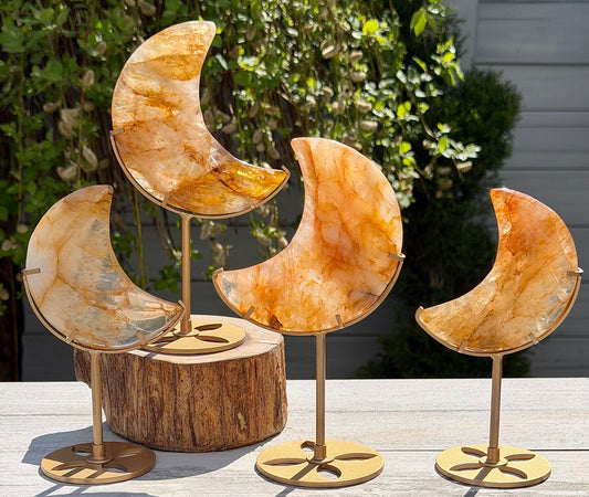 Wholesale Lot 3-4 PCs Natural Golden Healer Quartz Moon w/stand Healing Energy