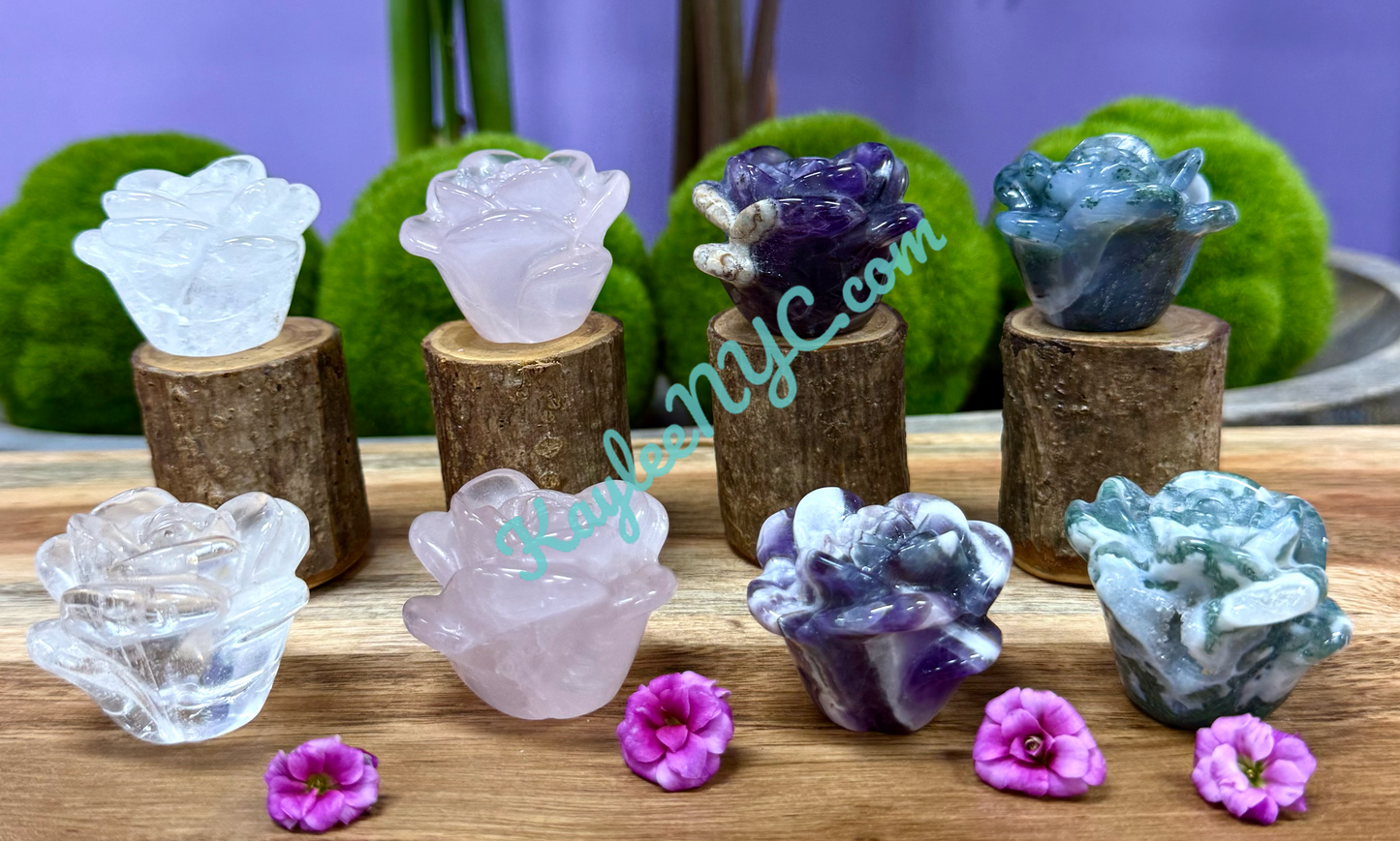 8 PCs 1.5 Natural Mix Crystals Roses Carving Healing Energy