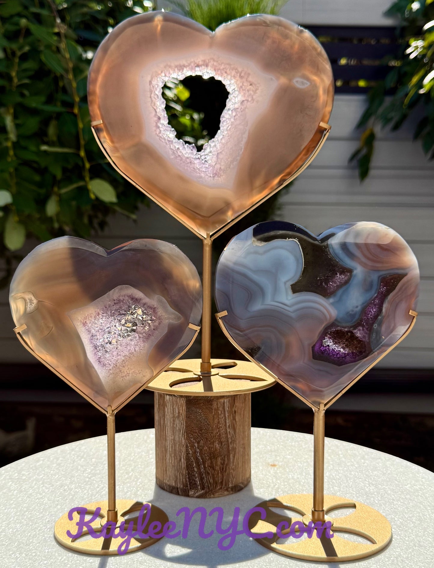 Wholesale Lot 3 PCs Natural Amethyst Agate Heart w/stand Healing Energy