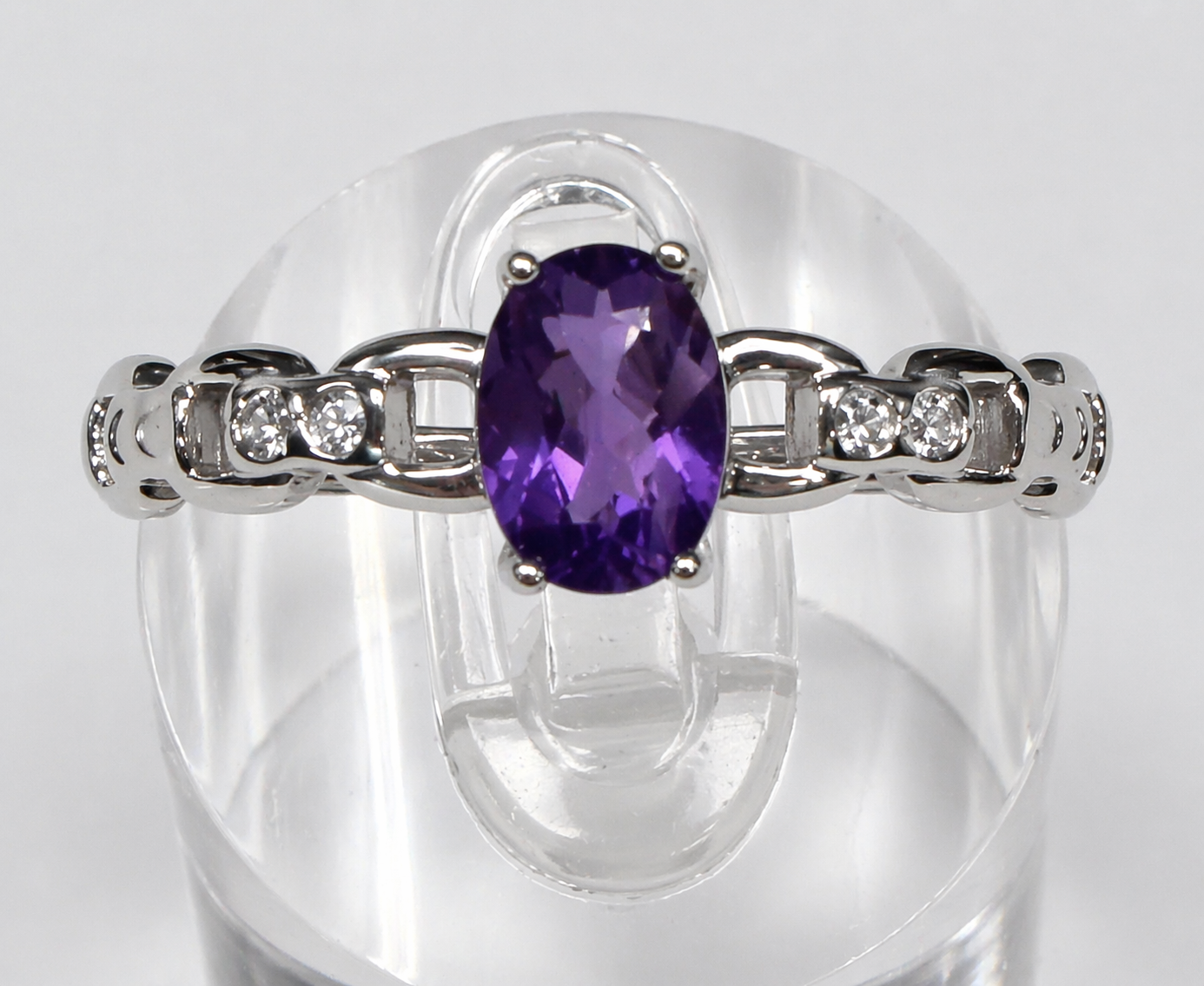 Wholesale Lot 7 pcs Natural Amethyst Stainless Steel Ring 5x7mm