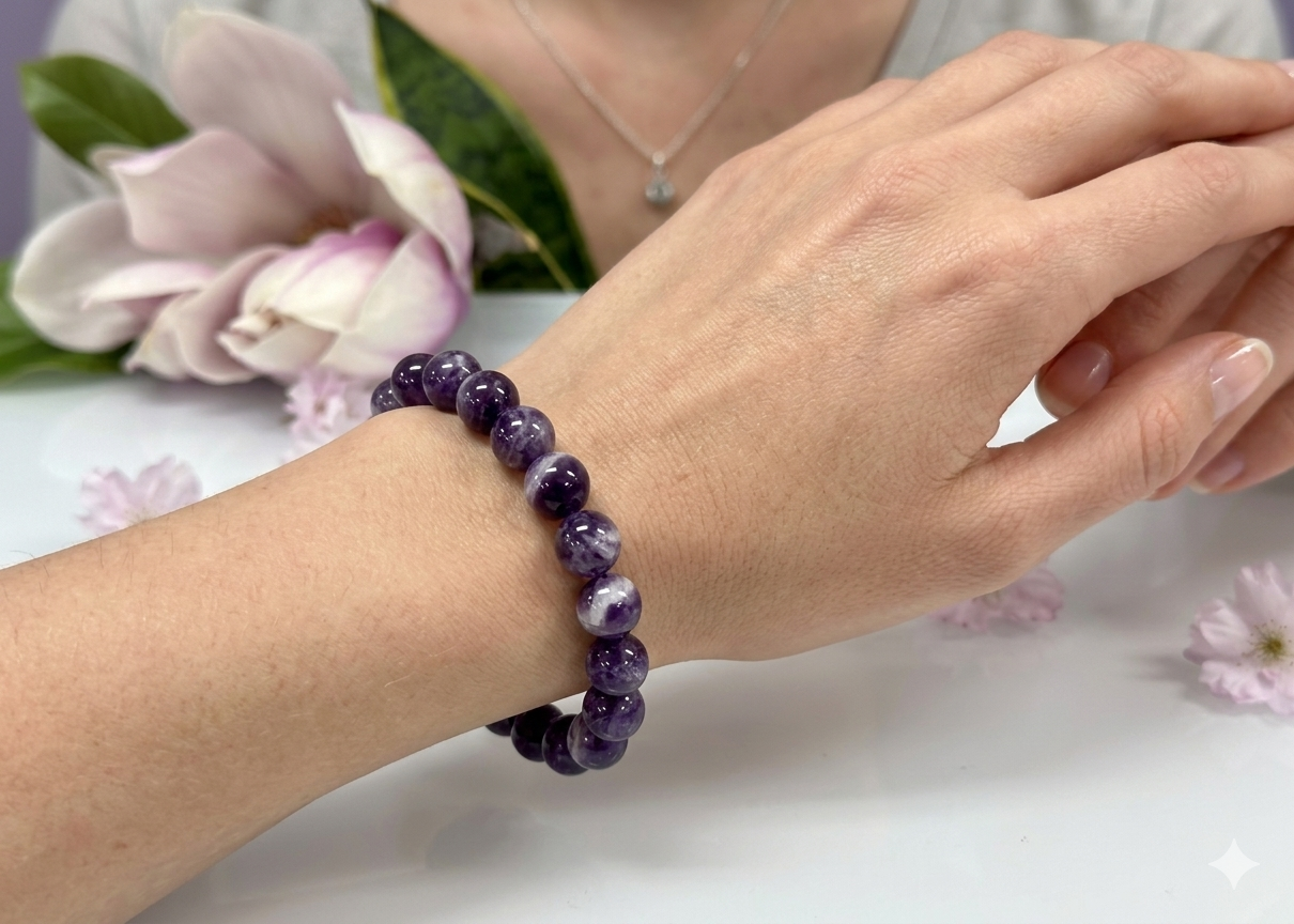 Wholesale 6 Pcs 10mmNatural Chevron Amethyst Crystal Healing Stretch Bracelet 8”