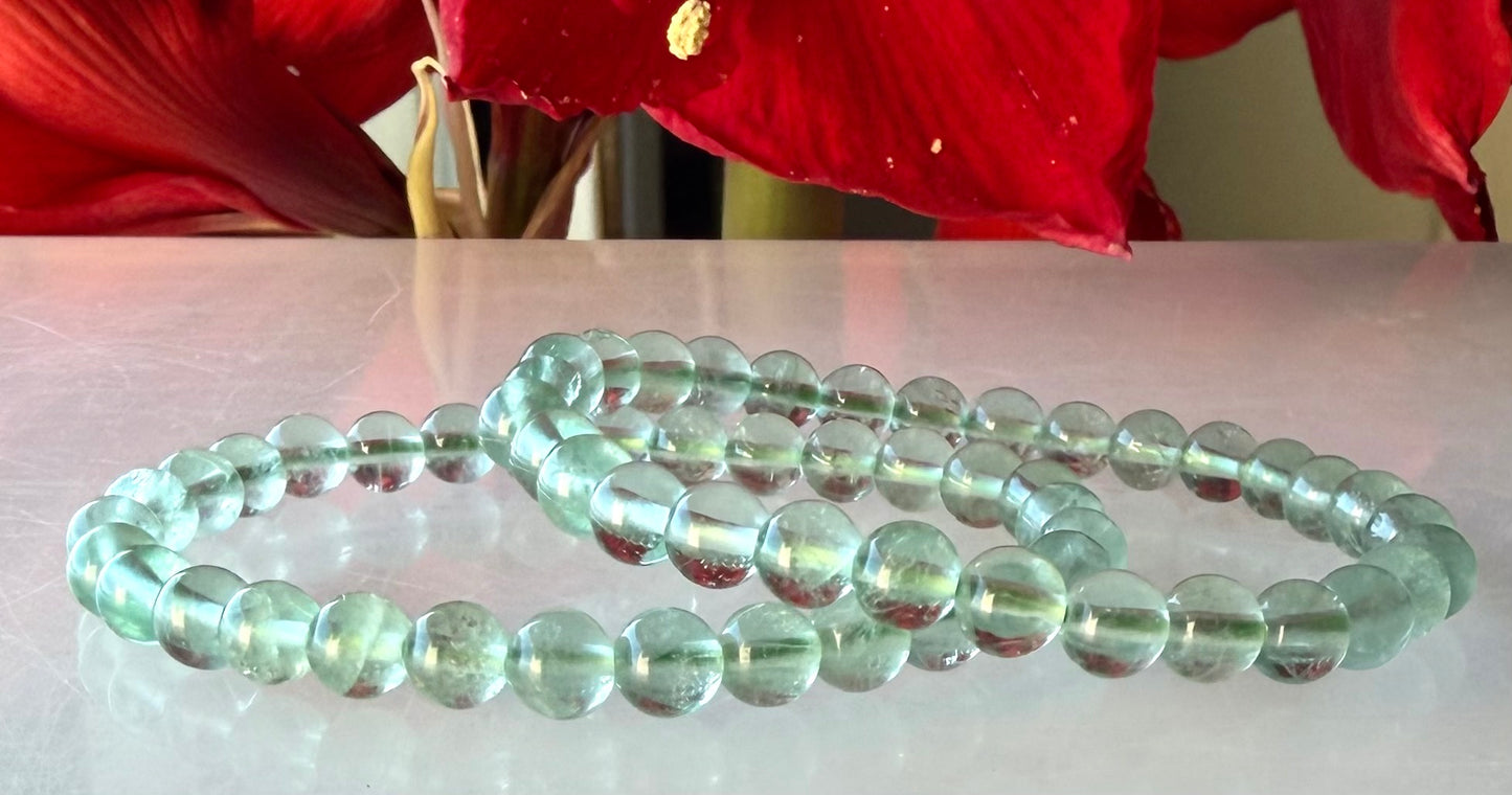 Wholesale 6 Pcs Natural Green Fluorite 6mm 7.5” Crystal Healing Stretch Bracelet