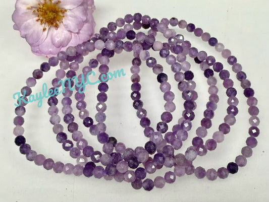 Wholesale Lot 6 Pcs Natural Faceted Lepidolite 4mm 7.5” Crystal Healing Stretch Bracelet