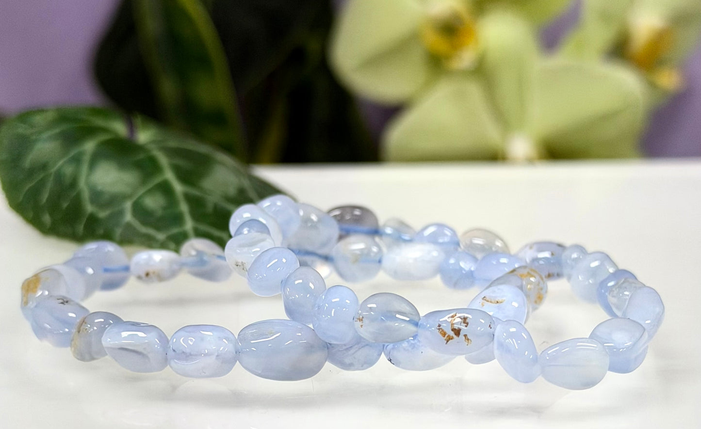 Wholesale 6 Pcs 6mm Blue Chalcedony Natural Crystal tumble Stretch Bracelet 7.5”