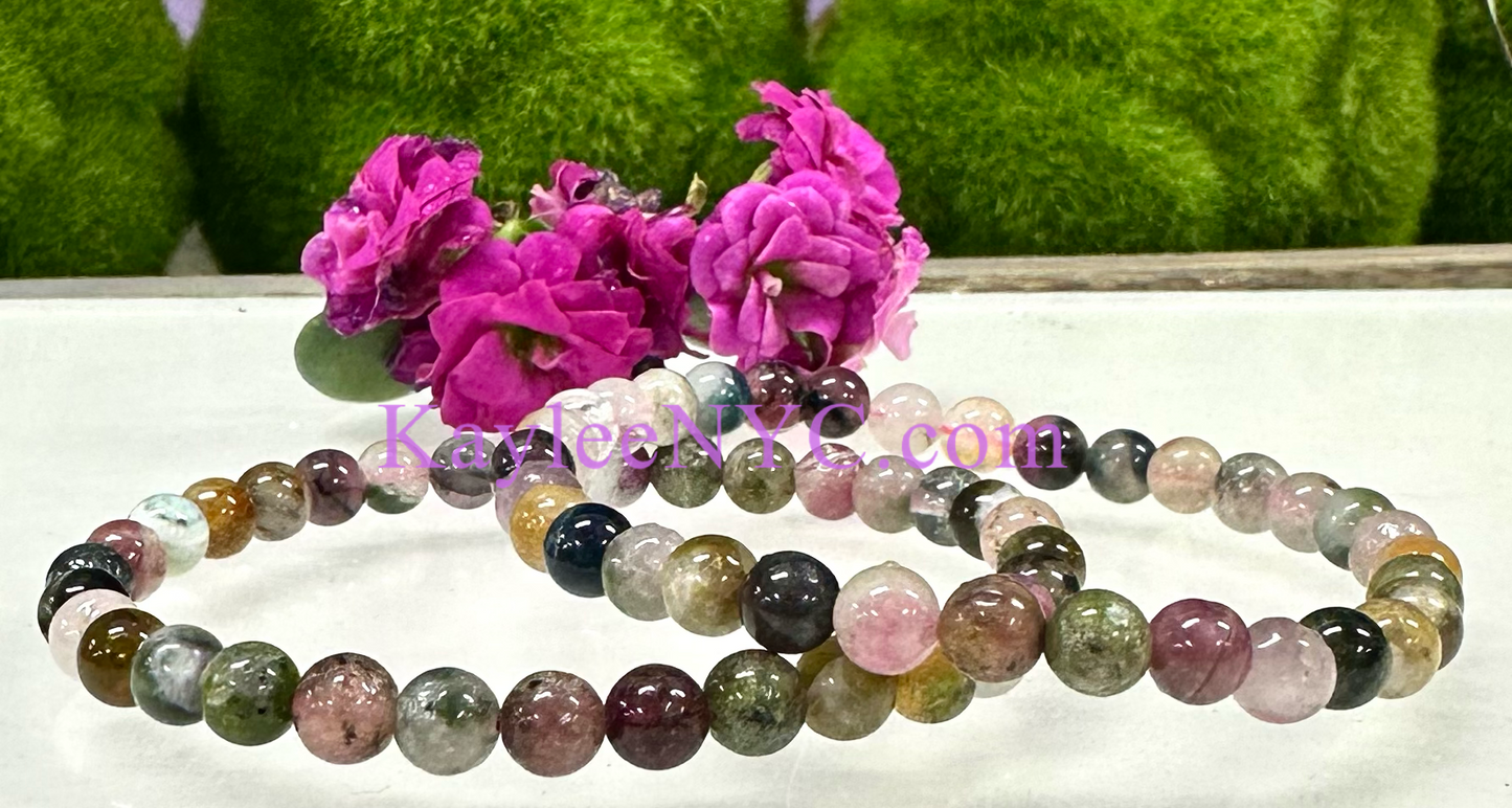 Wholesale 6 Pcs Natural Watermelon Tourmaline 6mm 7.5” Crystal Healing Stretch Bracelet