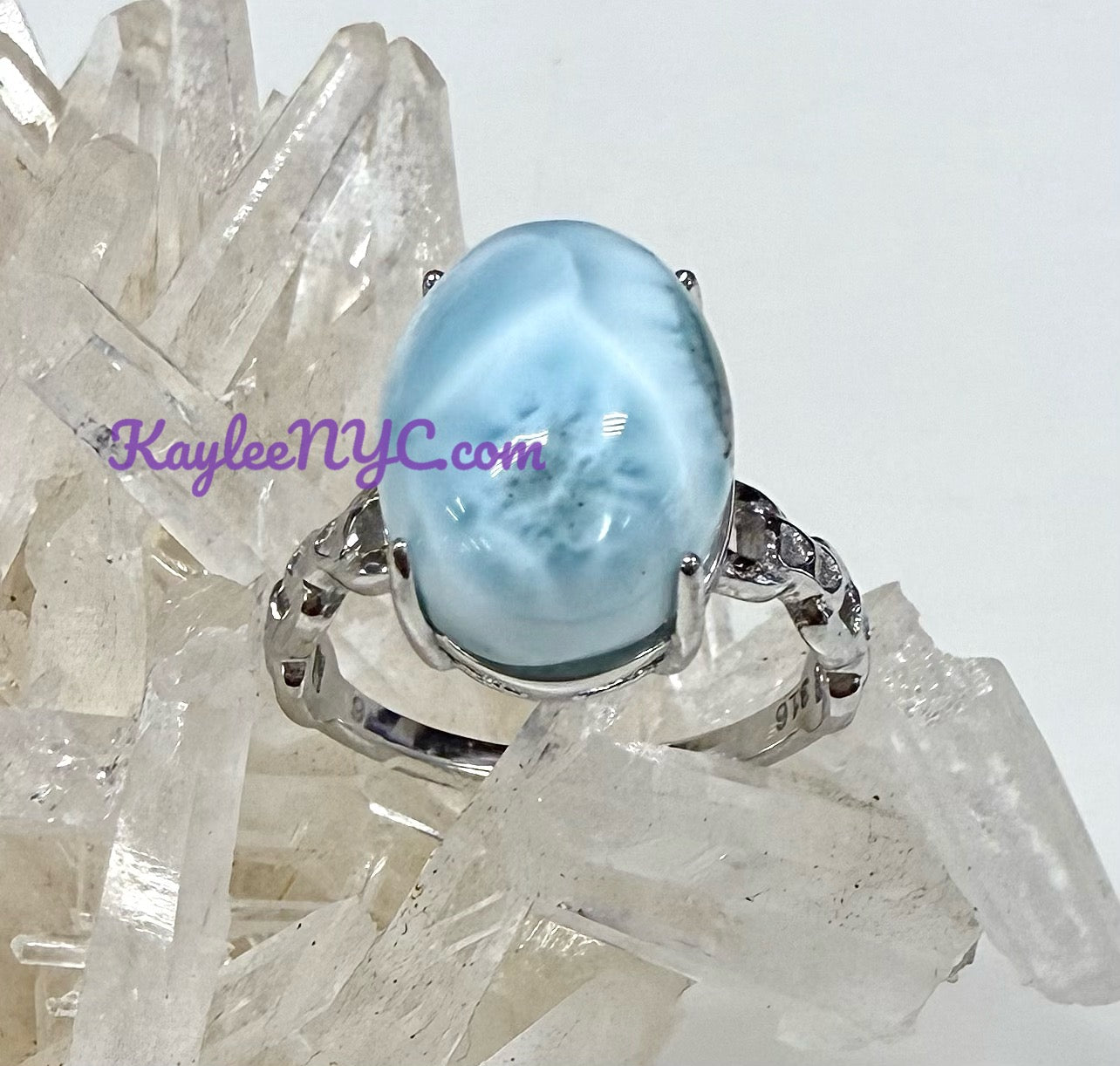 Wholesale Lot 6 pcs Natural Larimar Stainless Steel Ring 10x14mm