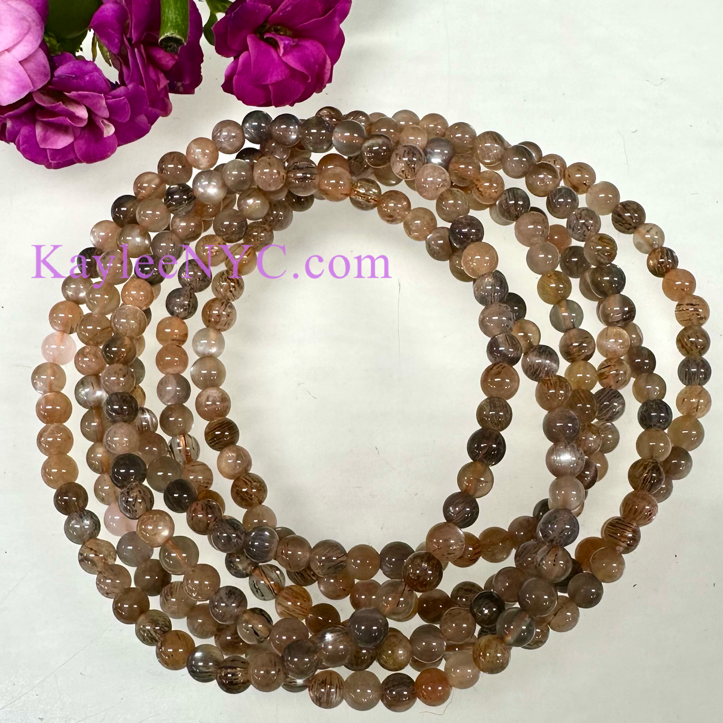 Wholesale Lot 6 Pcs Natural Black Moonstone 4mm 7.5” Crystal Healing Stretch Bracelet