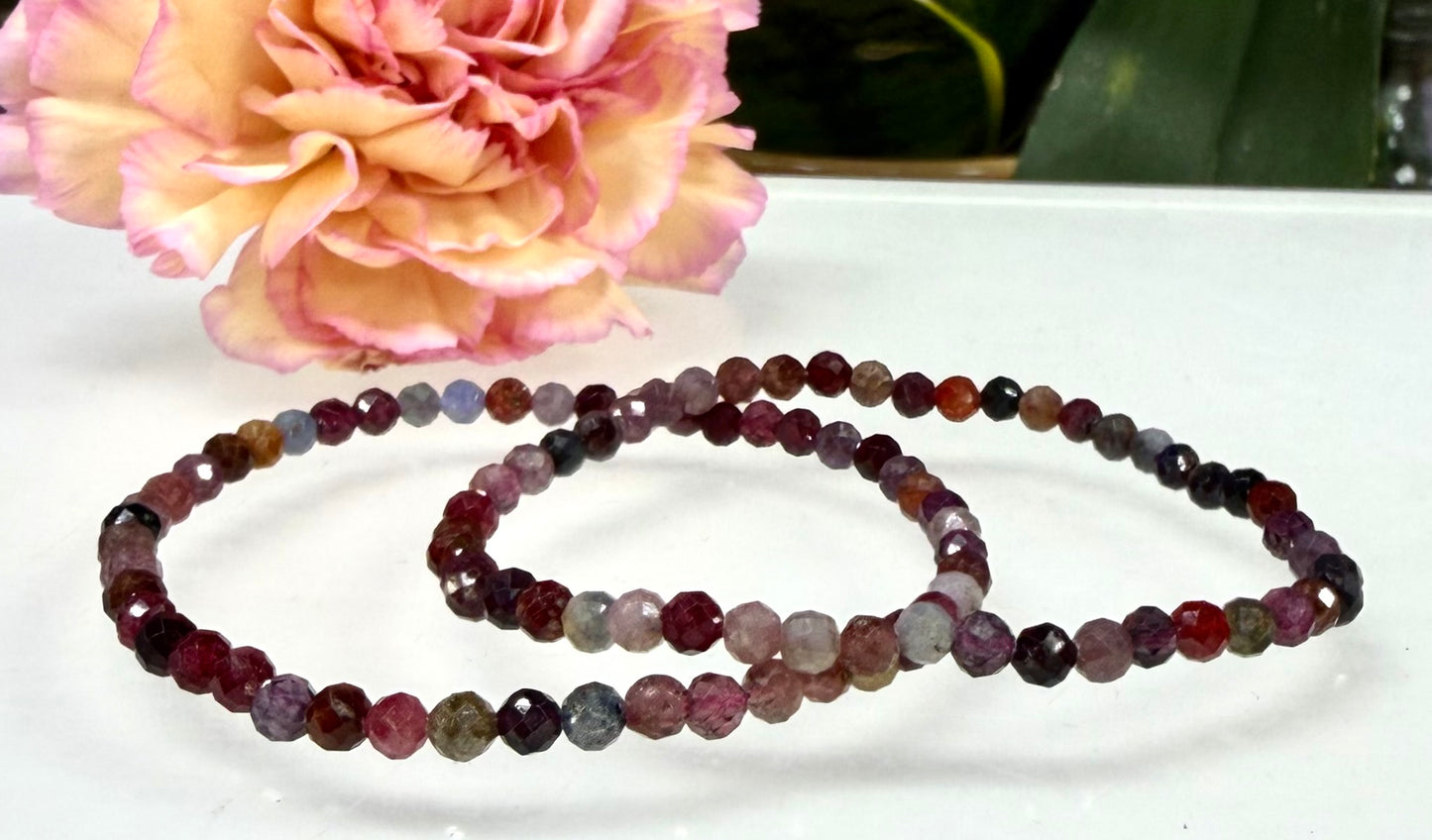6 PCs 4mm Natural Rainbow Spinel Stretch Bracelet 7.5”
