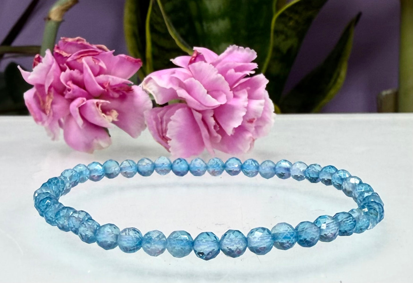 6 PCs 4mm Natural Blue Topaz Stretch Bracelet 7.5”