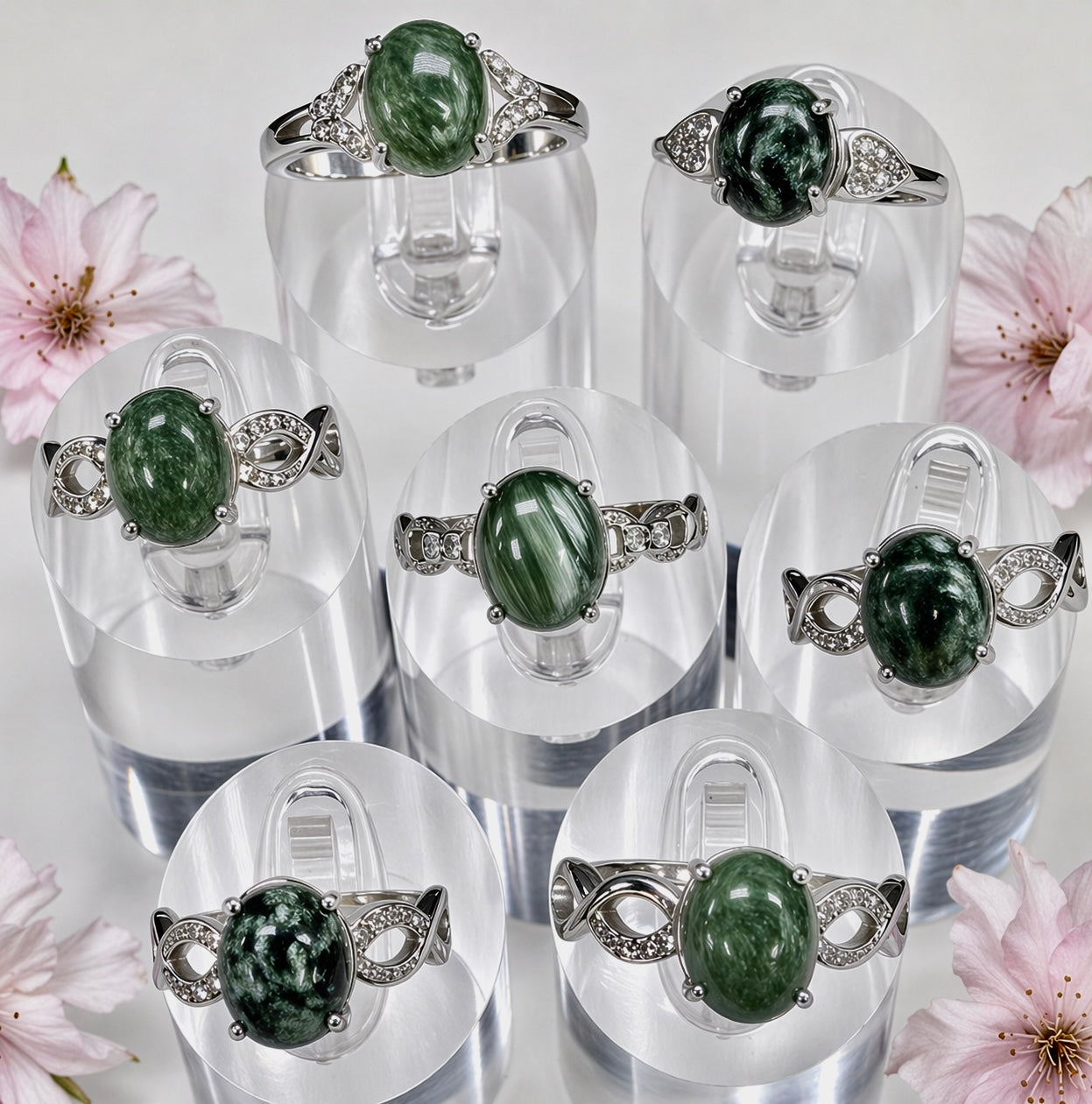 Wholesale Lot 7 pcs Natural Seraphinite Stainless Steel Ring 8x10mm