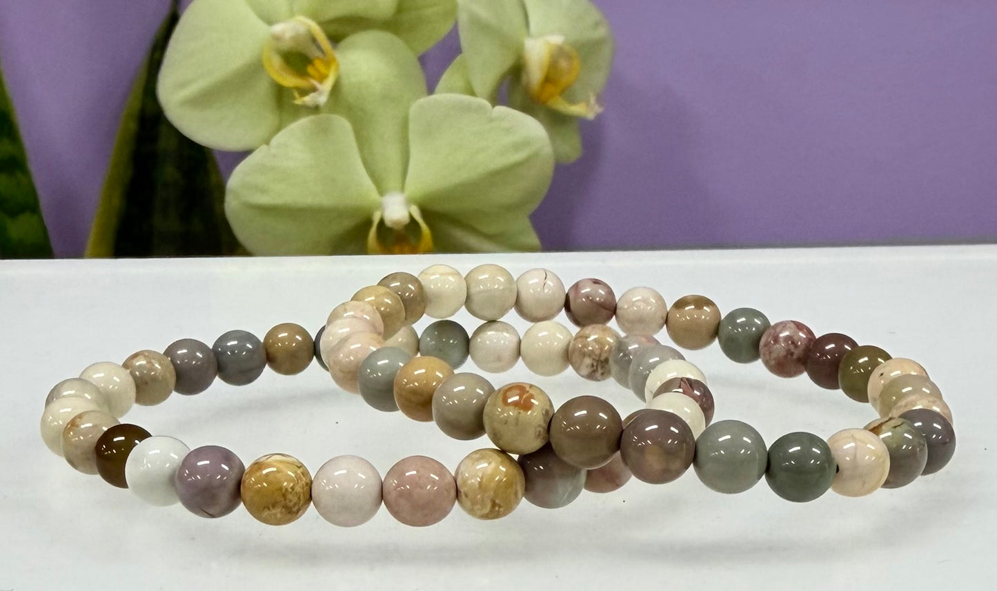 6 PCs 6mm Natural Alashan Agate Stretch Bracelet 7.5”