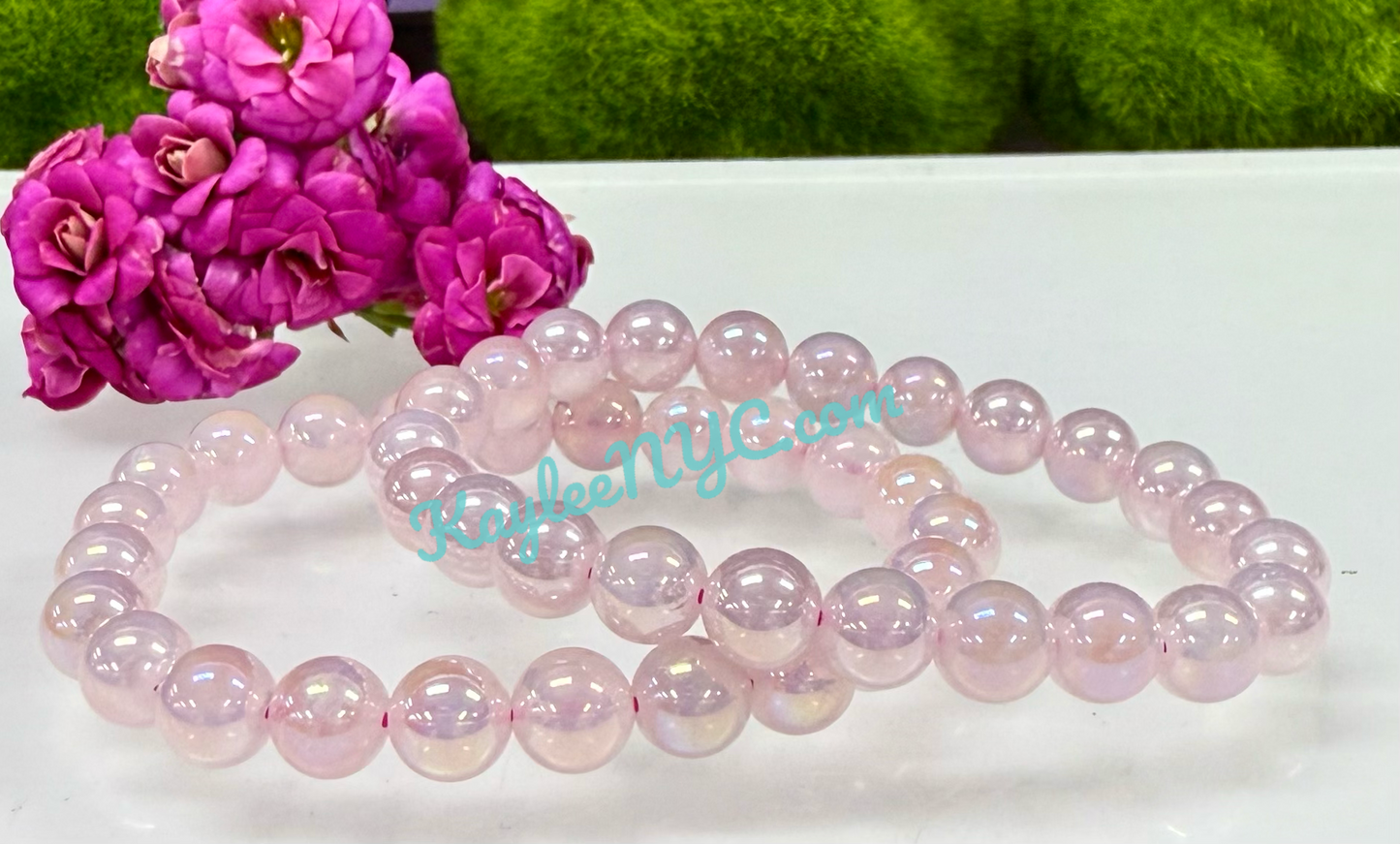 Wholesale 6 Pcs Aura Rose Quartz 8mm 7.5” Crystal Healing Stretch Bracelet