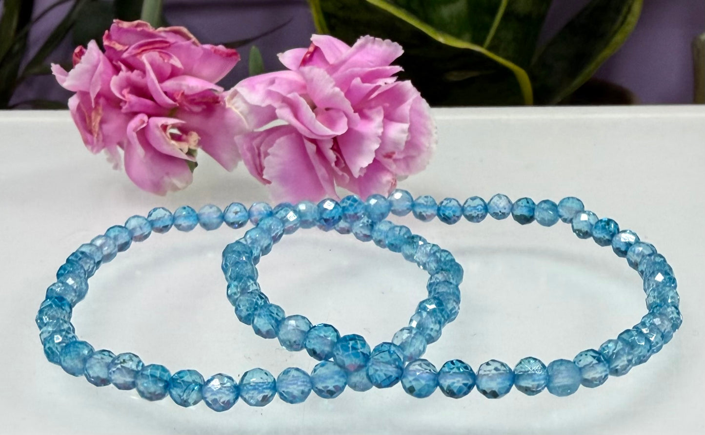6 PCs 4mm Natural Blue Topaz Stretch Bracelet 7.5”