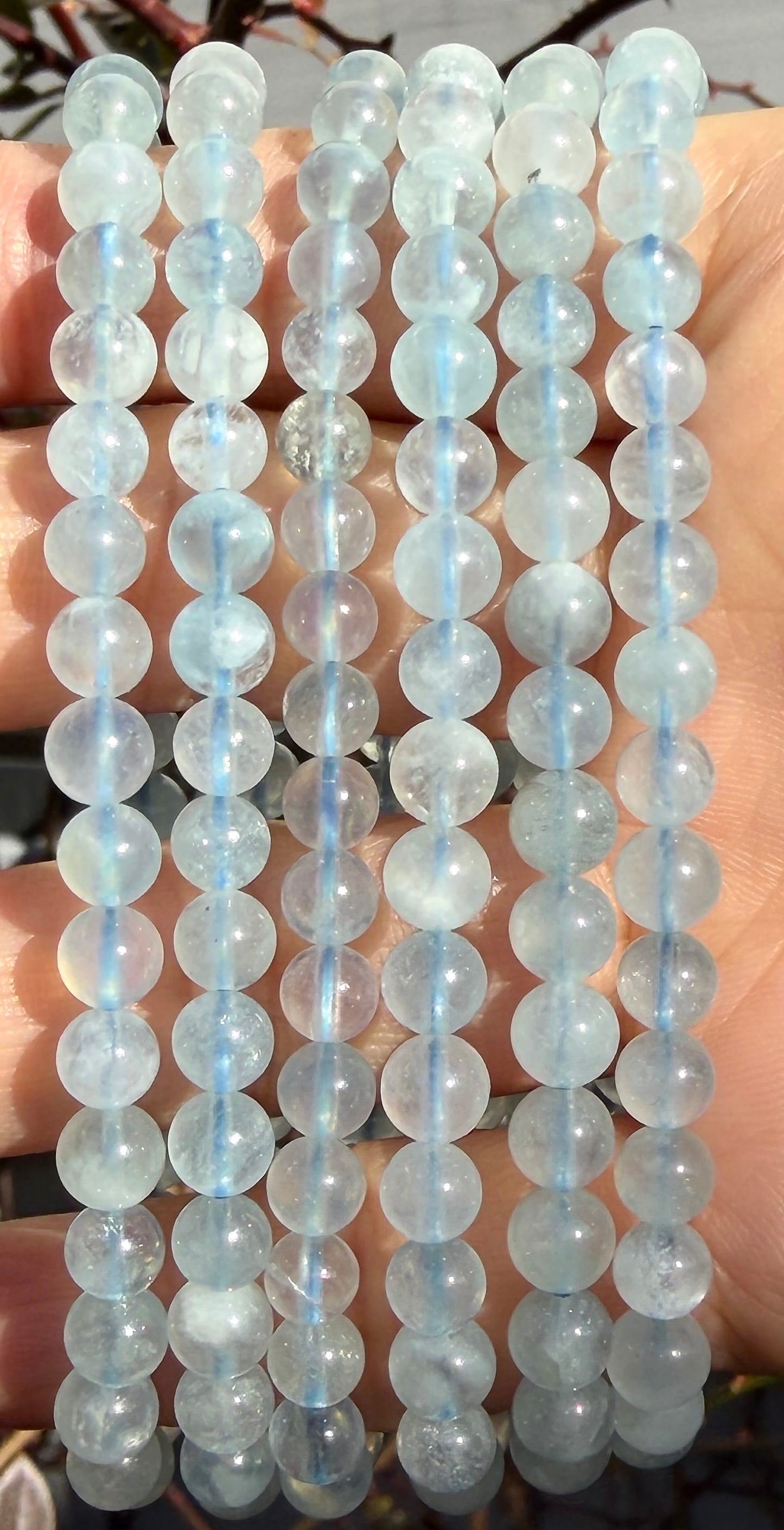 Wholesale 6 Pcs Natural Aquamarine 6mm 7.5” Crystal Healing Stretch Bracelet