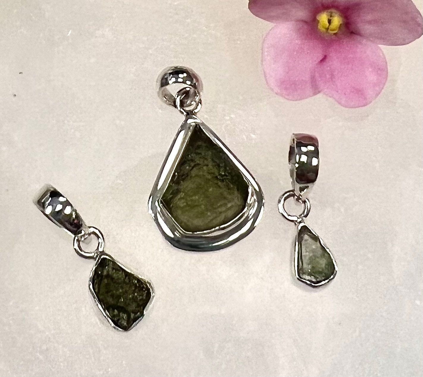 Wholesale Lot 3 Pcs Natural Moldavite 925 Sterling Silver Tektite Pendants Nice Quality