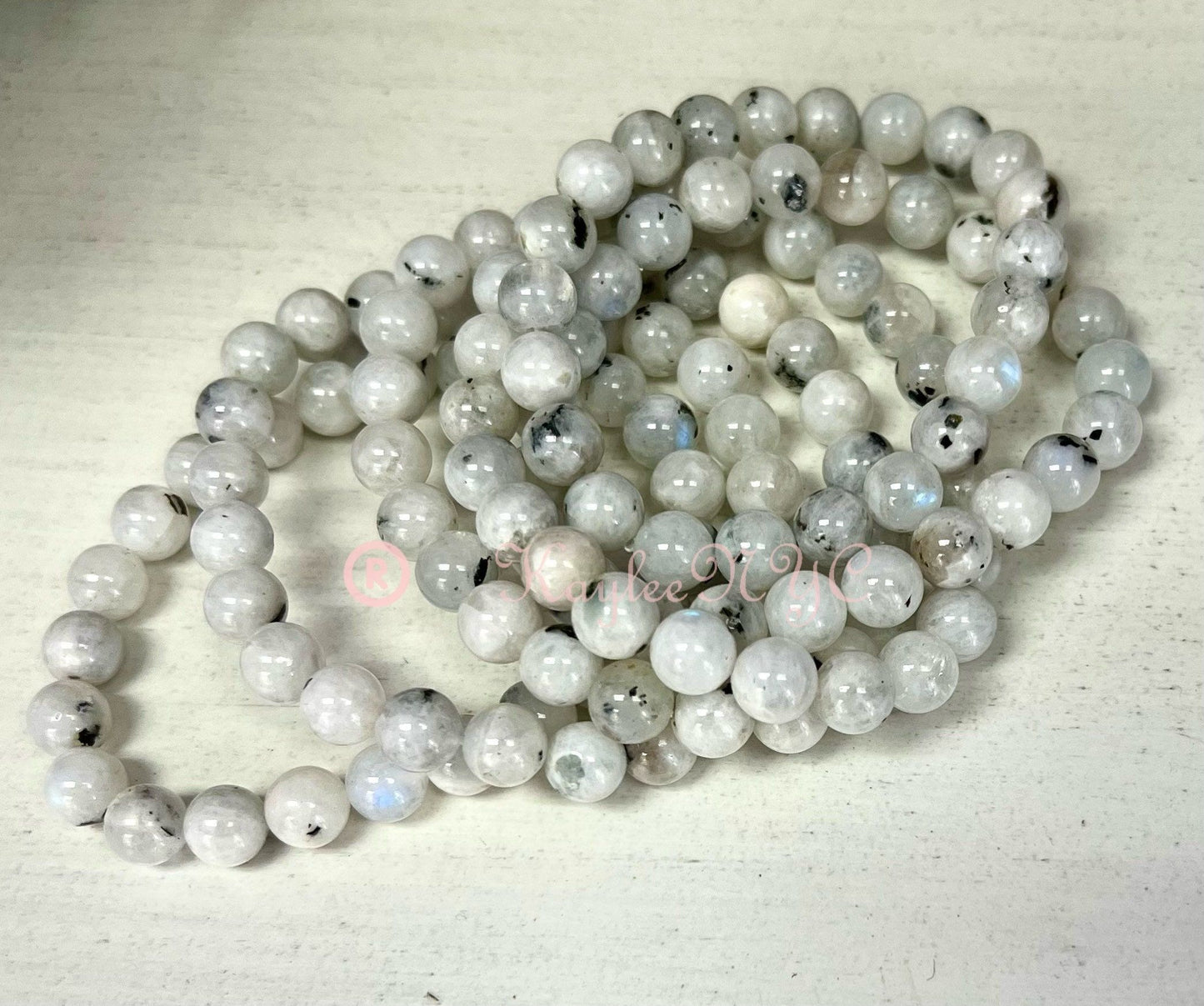 Wholesale 6 Pcs Natural Rainbow Moonstone 8mm 7.5” Crystal Healing Stretch Bracelet