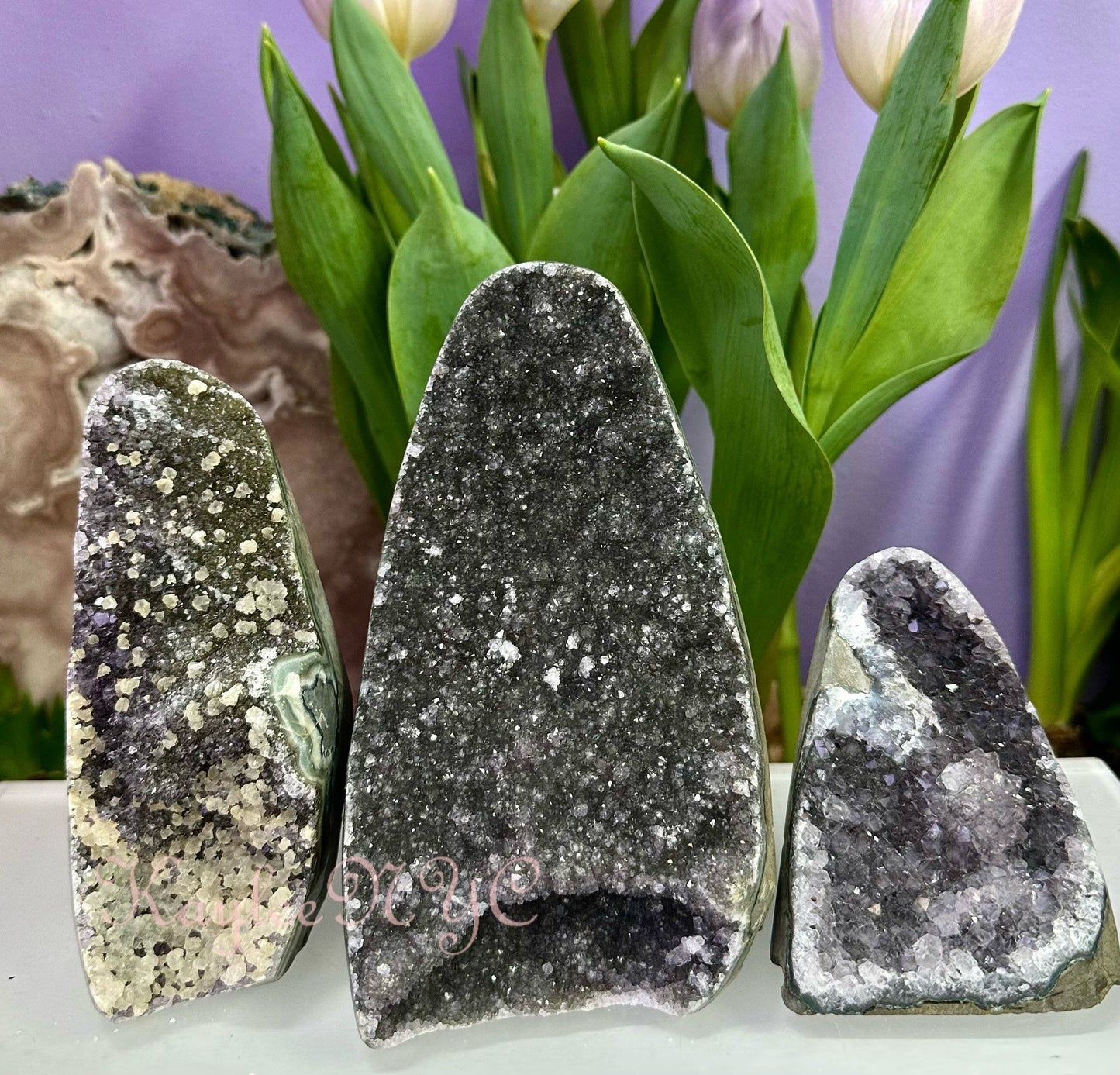 Wholesale Lot 2-4 PCs Natural Black Amethyst cut base 4.8-5lbs Healing Energy