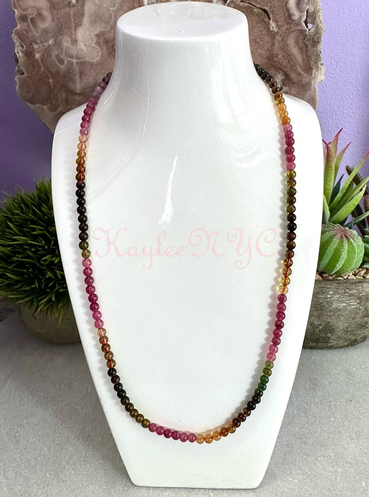 Wholesale Lot 3 Pcs Natural Watermelon Tourmaline 4mm 22” Crystal Healing Stretch Bracelet/necklace