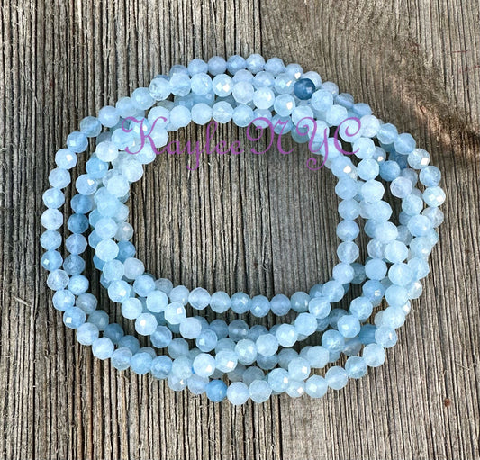 Wholesale Lot 6 Pcs Natural Aquamarine Faceted 4mm 7.5” Crystal Healing Stretch Bracelet