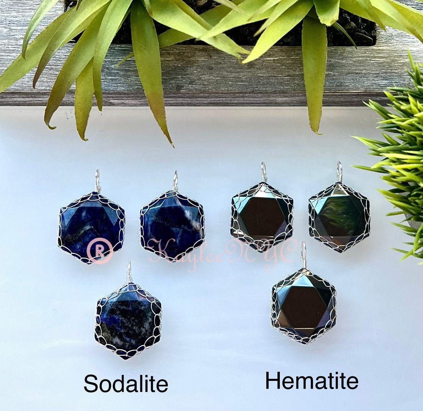 Wholesale Lot 12 Pcs Hexagon Hand Wrapped Pendant Crystal Healing Energy