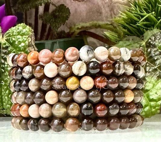 Wholesale 6 Pcs Natural Petrified Wood 6mm 7.5” Crystal Healing Stretch Bracelet