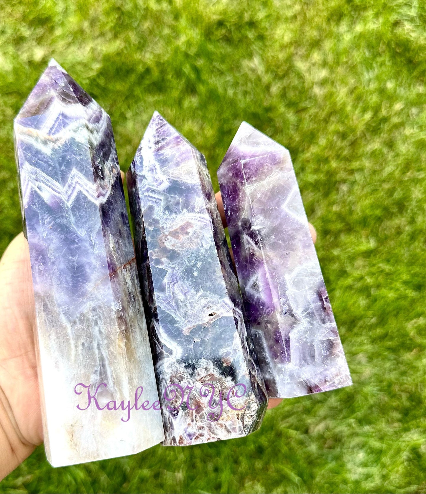 Wholesale Lot 3 pcs large Natural Chevron Amethyst Obelisk Tower Point Crystal Healing