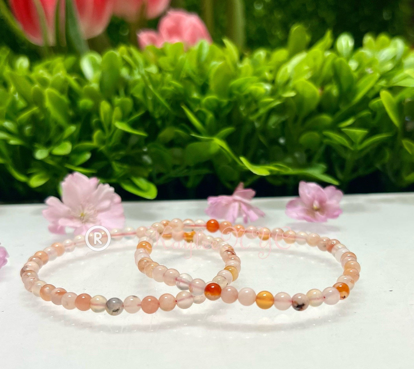 Wholesale Lot 6 Pcs Natural Flower Agate 4mm 7.5” Crystal Healing Stretch Bracelet