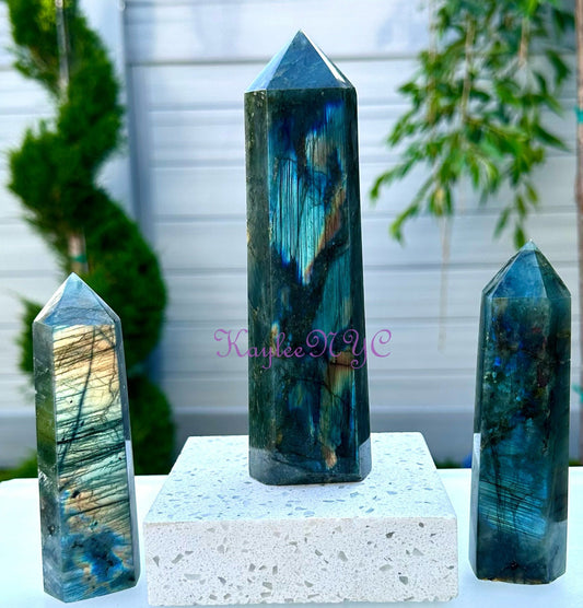 Wholesale Lot 3 pcs Natural Labradorite obelisk Tower Point Crystal Healing Energy 1.85-2lbs